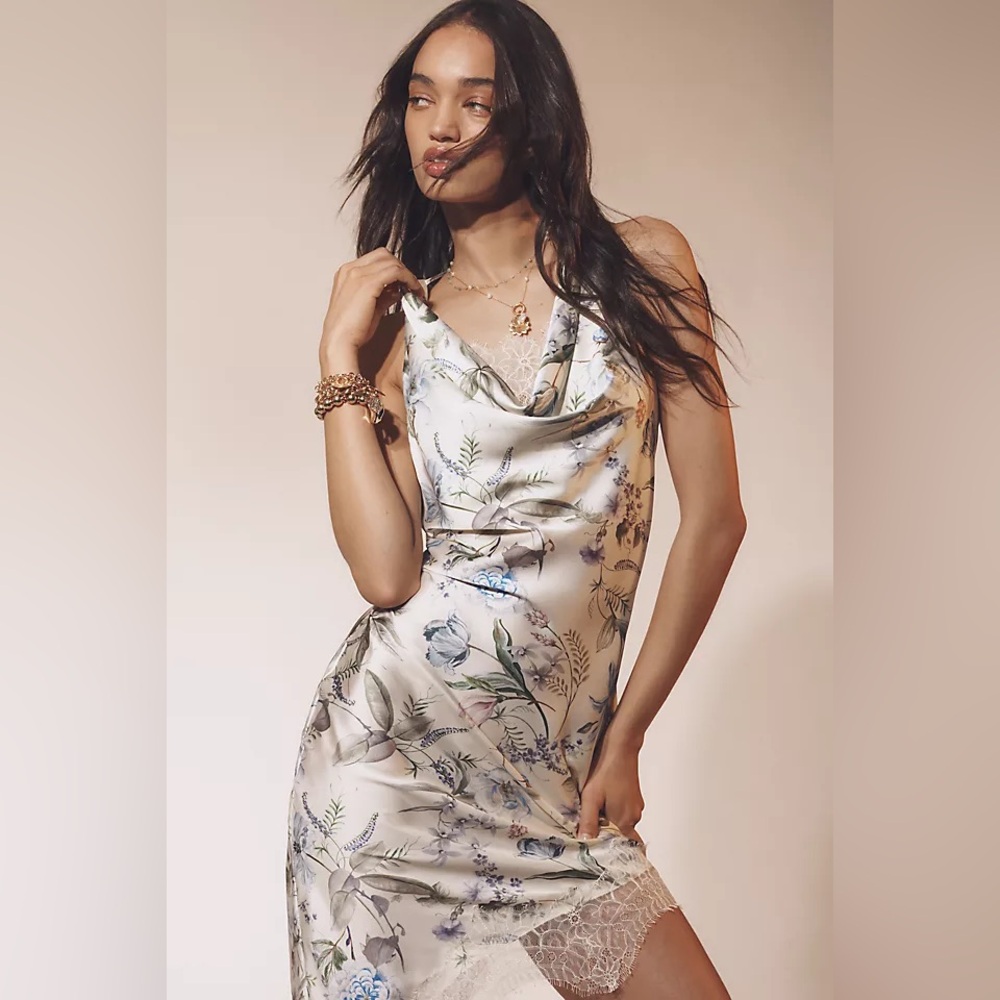 Anthropologie Floral Cowl Slip Dress